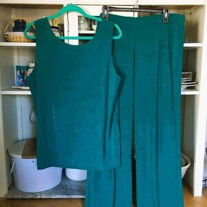 Chicos Travelers Pants & Top Set Sz 16 Teal Green Wrinkle Free NWOT